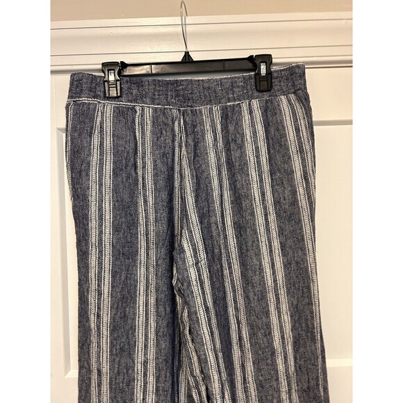 Marissa Olivia Womens Blue White High Rise Wide Leg Linen Blend Pants Size Large - Picture 6 of 7